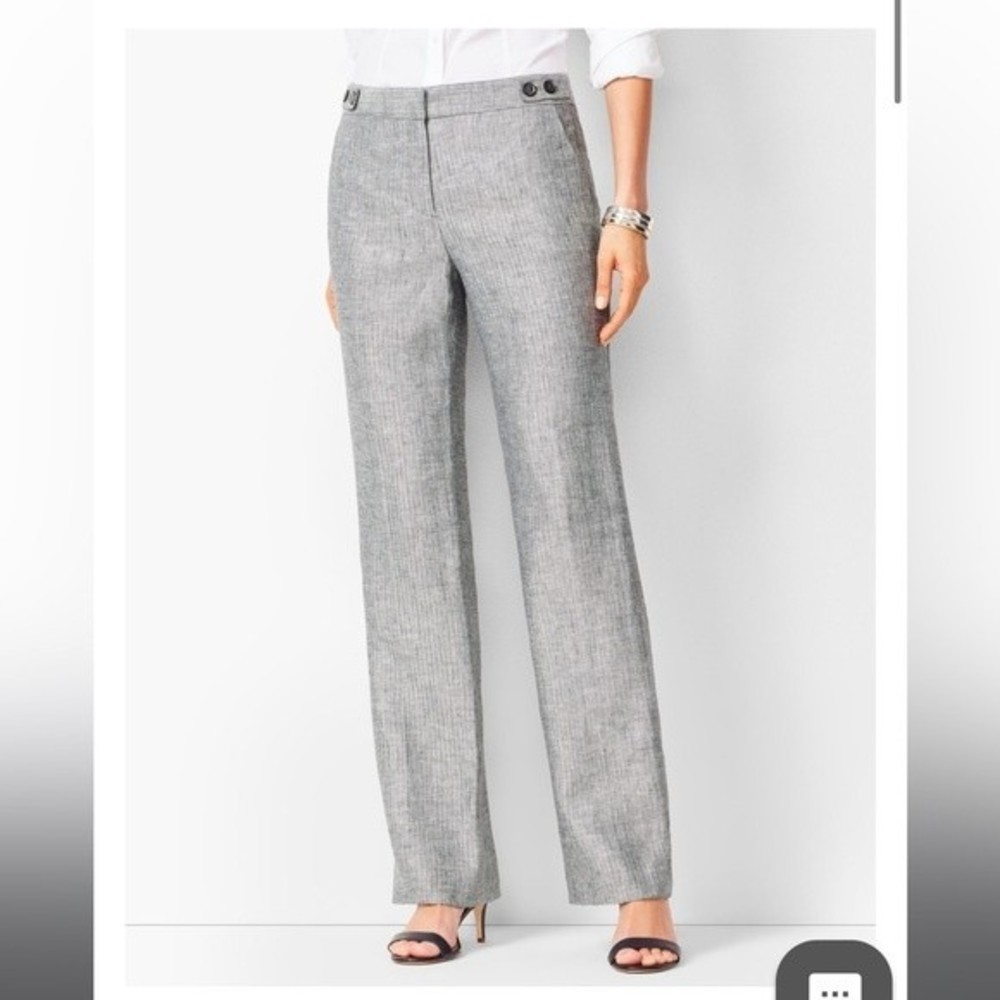 New TALBOTS %100 Linen Windsor Herringbone Curvy Wide Leg Dress pant | Size 16